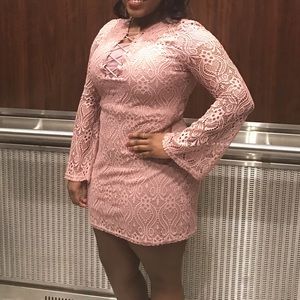 Mauve Bell Sleeve Lace Up Front Crochet Dress